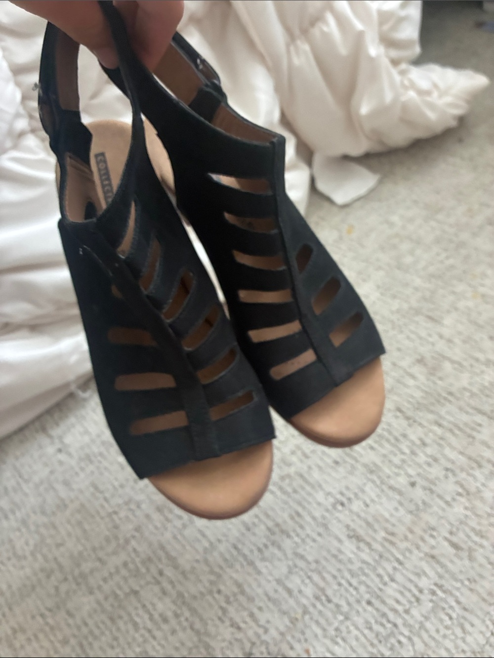 Clarks Black Cutout Slingback Wedge Sandals
